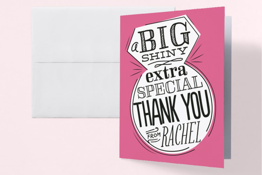 "Ringing & Writing" - Bachelorette Party Thank You Cards in Carnation by Jessie Steury - Front