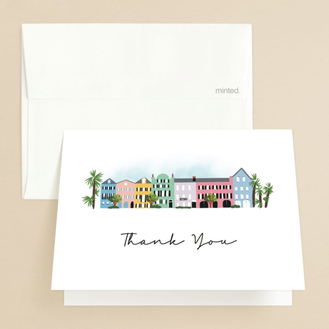 "Rainbow Row Weekend" - Bachelorette Party Thank You Cards in Cloud by Becky Nimoy - Front