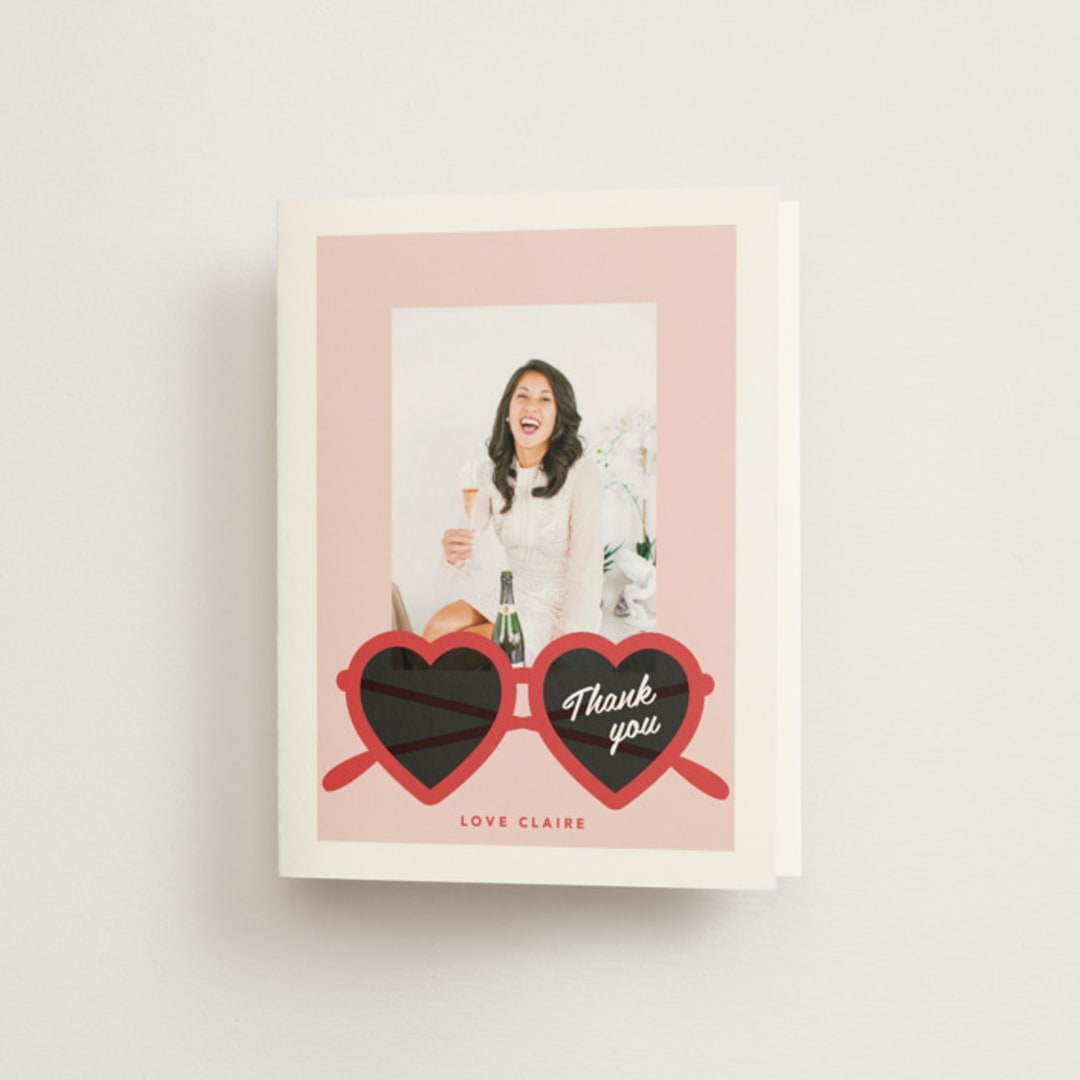 "Bachelorette Sunnies" - Bachelorette Party Thank You Cards in Rose by Hudson meet Rose - Front