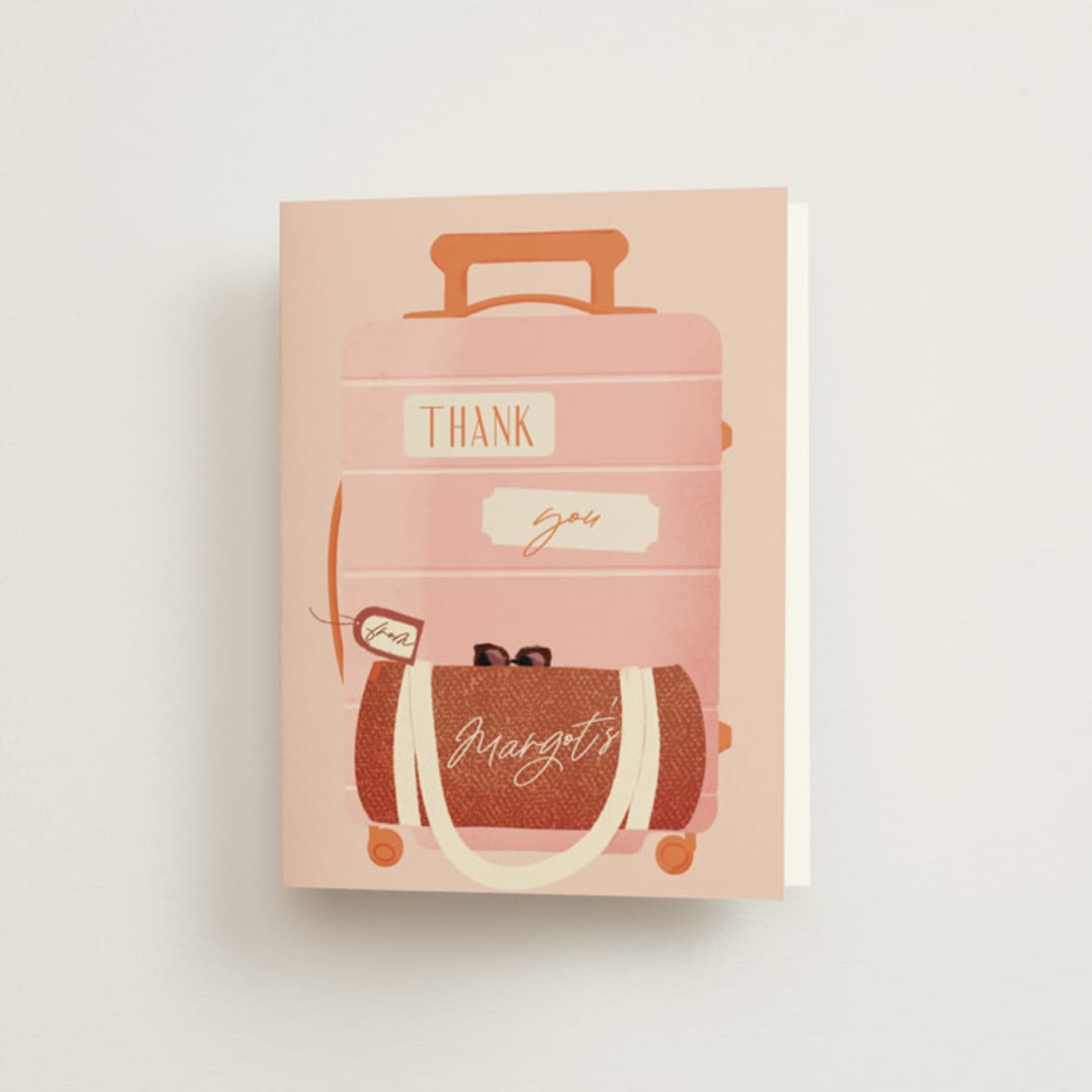 "Boarding" - Bachelorette Party Thank You Cards in Blush by Gwen Bedat - Front