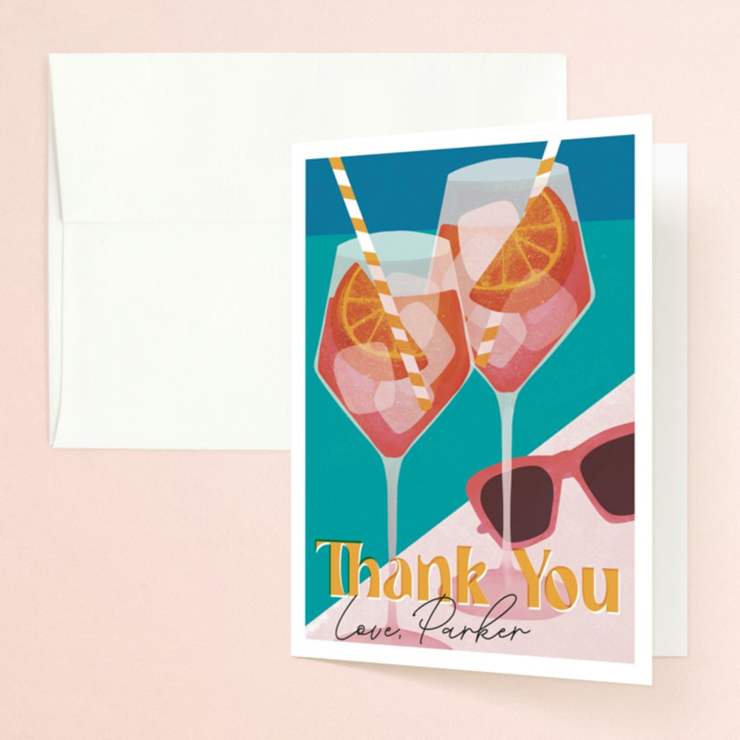 "Putting on the Spritz" - Bachelorette Party Thank You Cards in Hollywood by Jenna Holcomb - Front