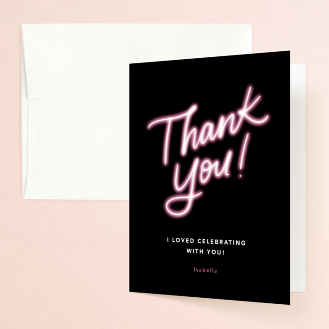 "Miami Neon" - Bachelorette Party Thank You Cards in Midnight by Cindy Reynolds - Front