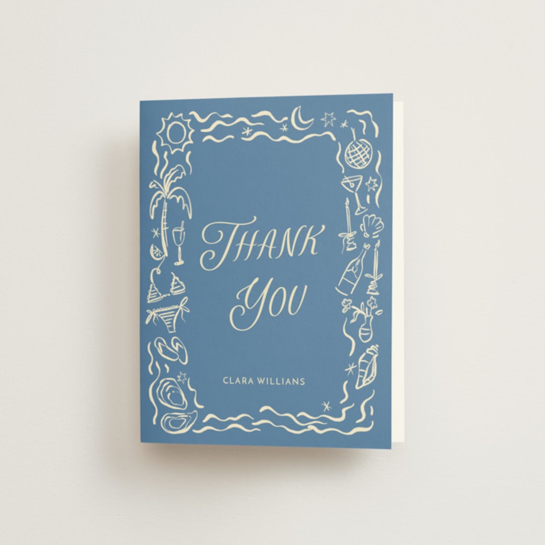 "On the Coast" - Bachelorette Party Thank You Cards in Sea by Pati Cascino - Front