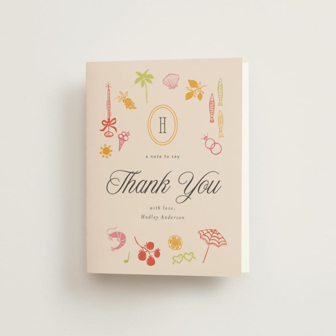 "Coast" - Bachelorette Party Thank You Cards in Almond by Melanie Kosuge - Front