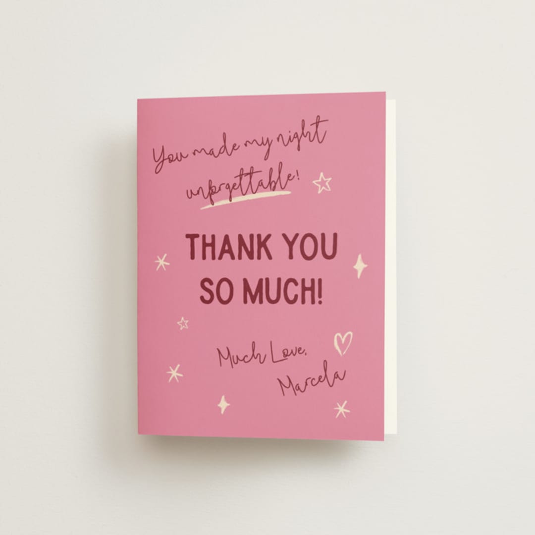 "Disco" - Bachelorette Party Thank You Cards in Peony by Pati Cascino - Front