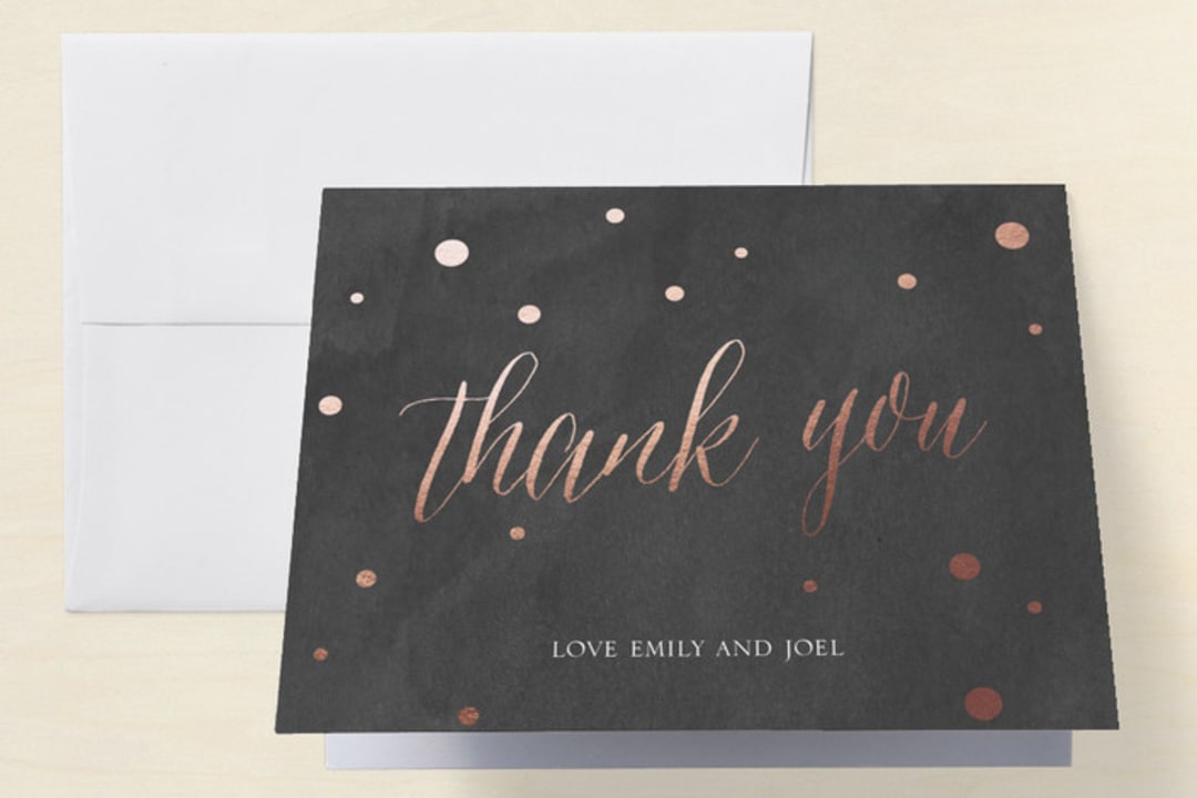 "Rose Gold Celebration" - Engagement Party Thank You Cards in Charcoal by Splendid Press - Front