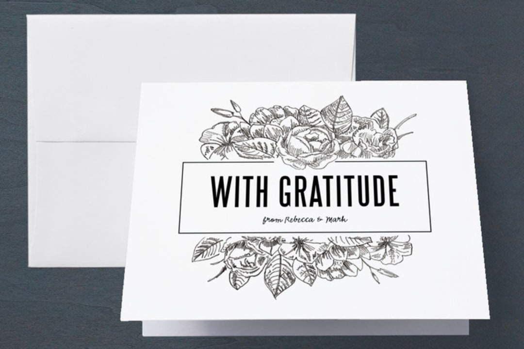 "Sketched Foliage" - Engagement Party Thank You Cards in Blanco by Rochelle Renee - Front