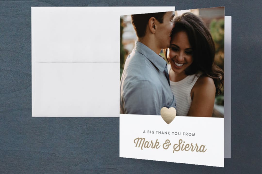 "Big Love" - Engagement Party Thank You Cards in Golden by Sara Hicks Malone - Front