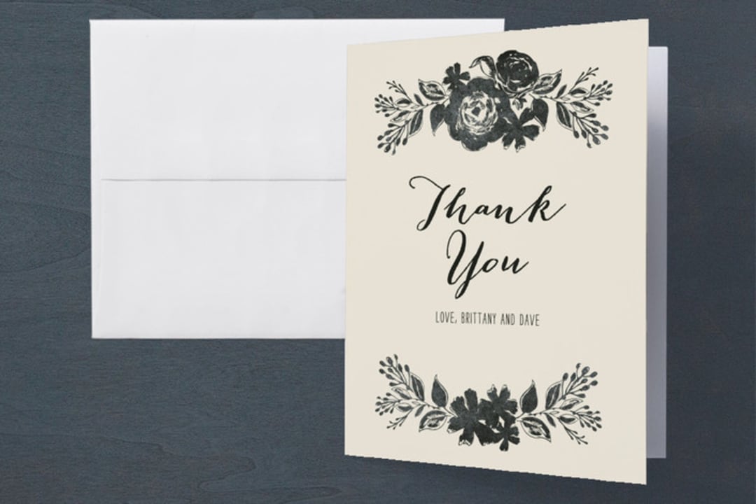 "Dramatic Florals" - Engagement Party Thank You Cards in Ink by Alethea and Ruth - Front