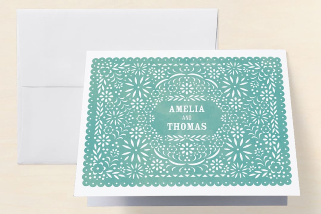 "Fiesta Folk Art" - Engagement Party Thank You Cards in Lagoon by root beer float - Front