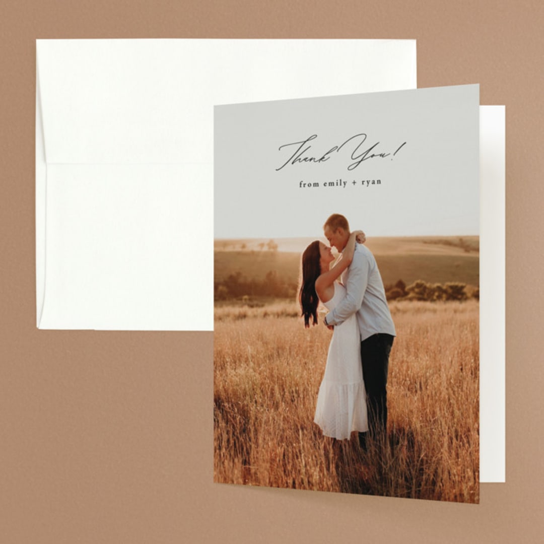 "Photogenic" - Engagement Party Thank You Cards in Granite by Corinne Malesic - Front