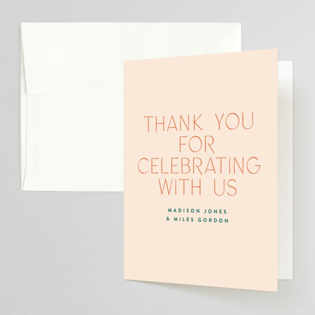 "Just Type" - Engagement Party Thank You Cards in Peaches by Owl and Toad - Front