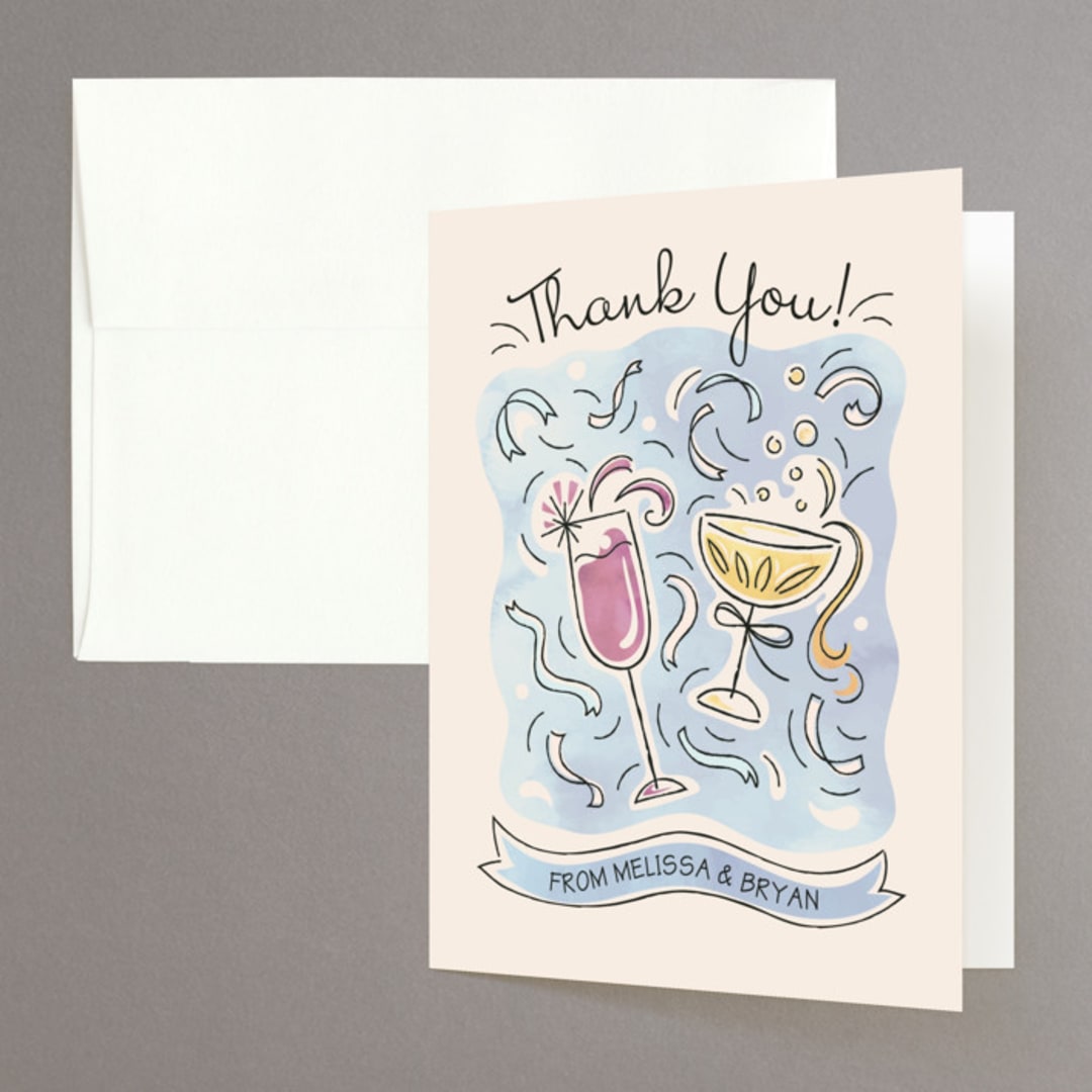"Shindig" - Engagement Party Thank You Cards in Champagne by Paper Sun Studio - Front