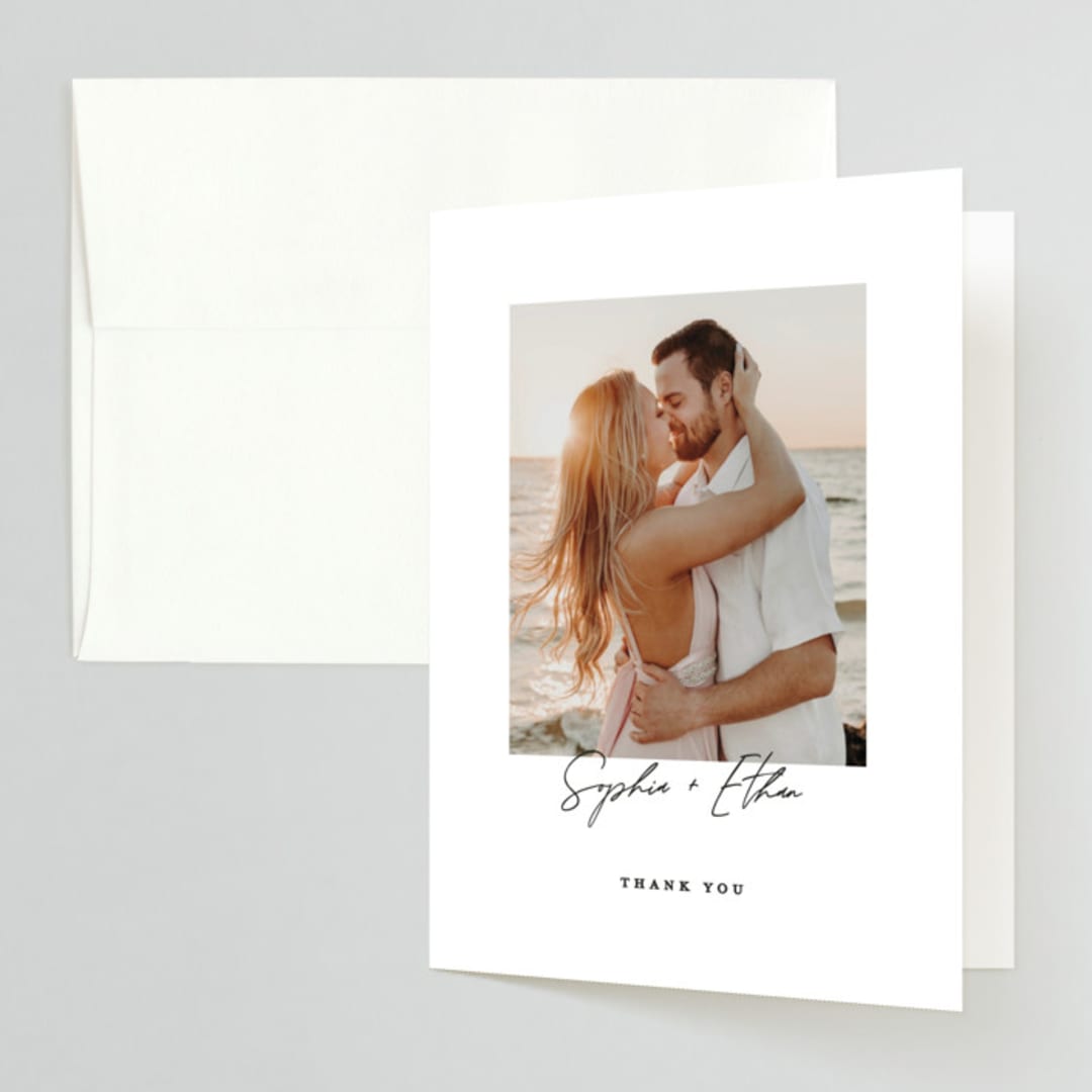 "Timeless" - Engagement Party Thank You Cards in Snow by Owl and Toad - Front