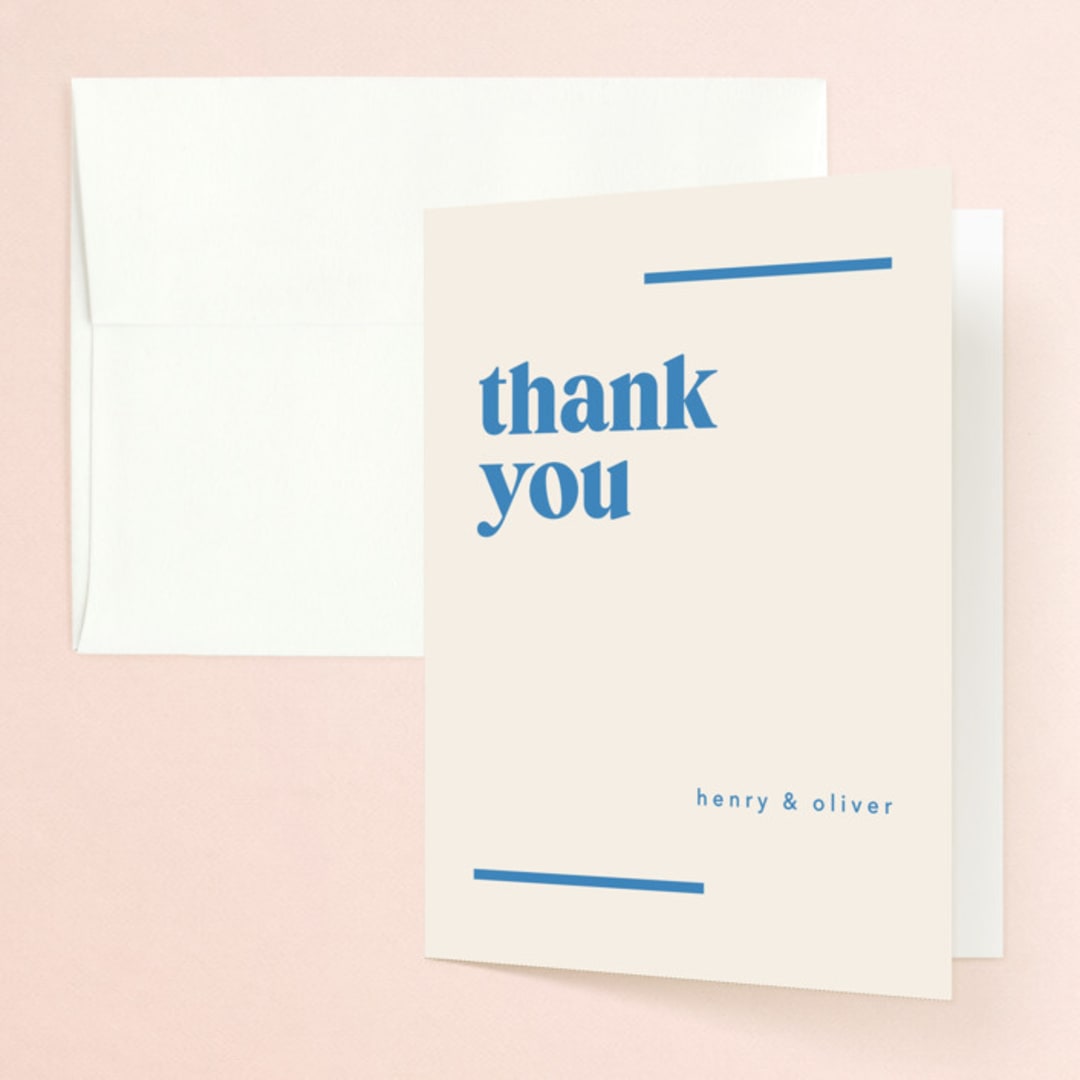 "News" - Engagement Party Thank You Cards in Cerulean by Kristie Kern - Front