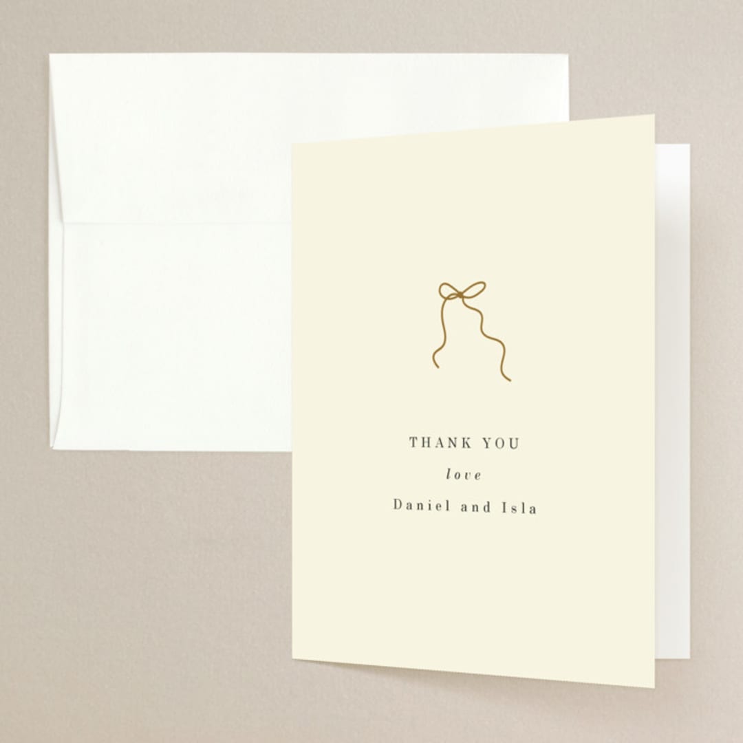 "Bows" - Engagement Party Thank You Cards in Cream by Baumbirdy - Front