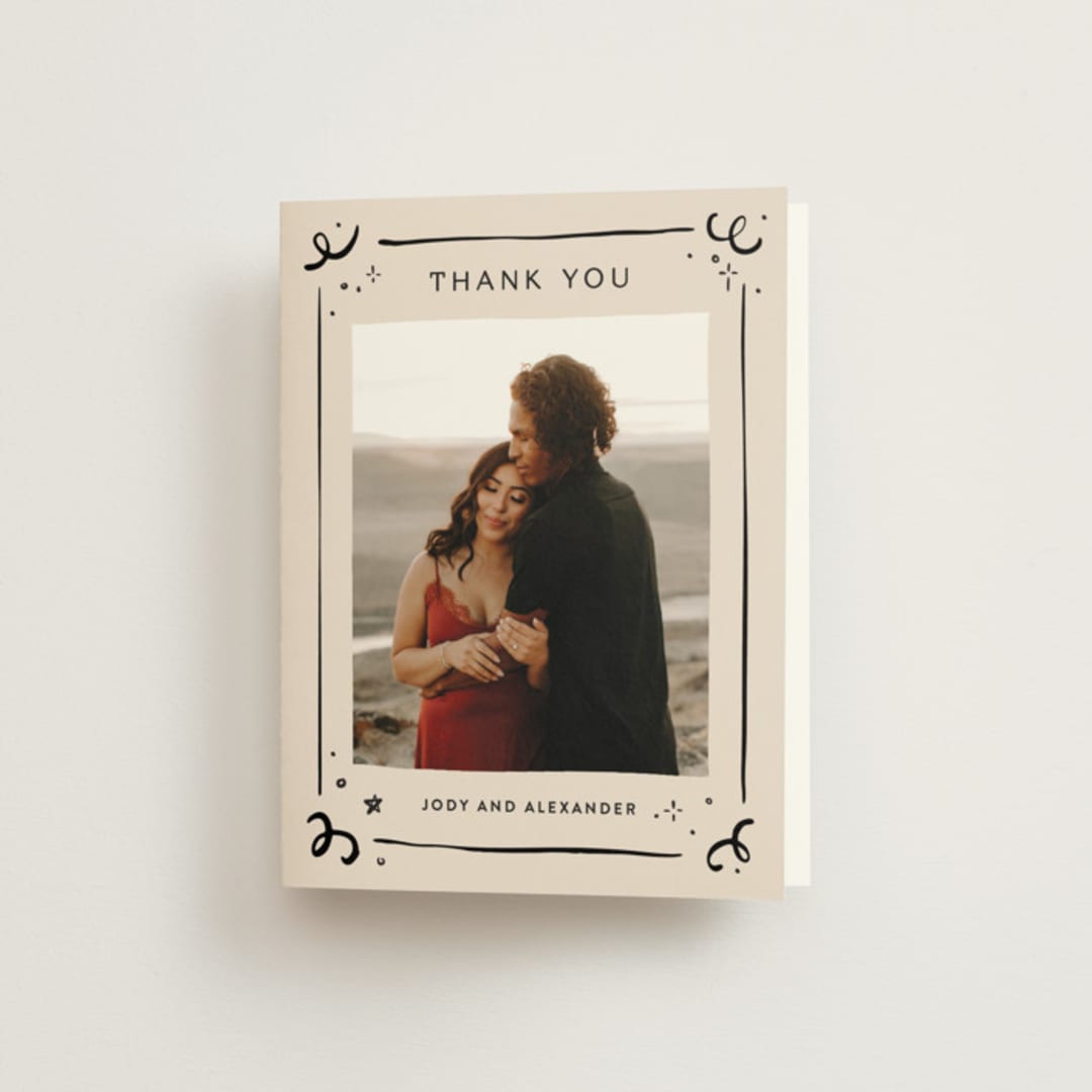 "cheers to a happy couple" - Engagement Party Thank You Cards in Creme by Anastasia Makarova - Front