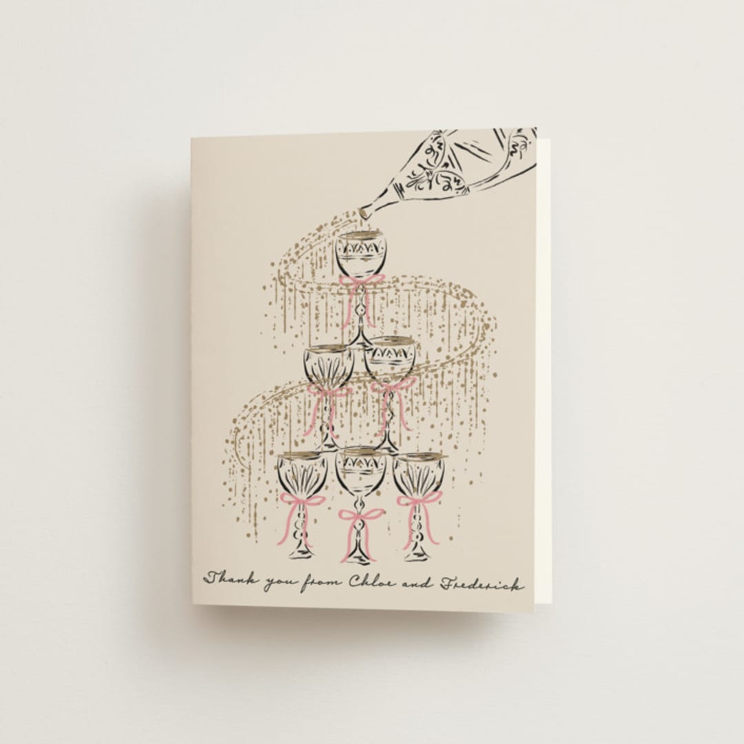 "Sparkling Champagne Tower" - Engagement Party Thank You Cards in Petal by Jackie Crawford - Front