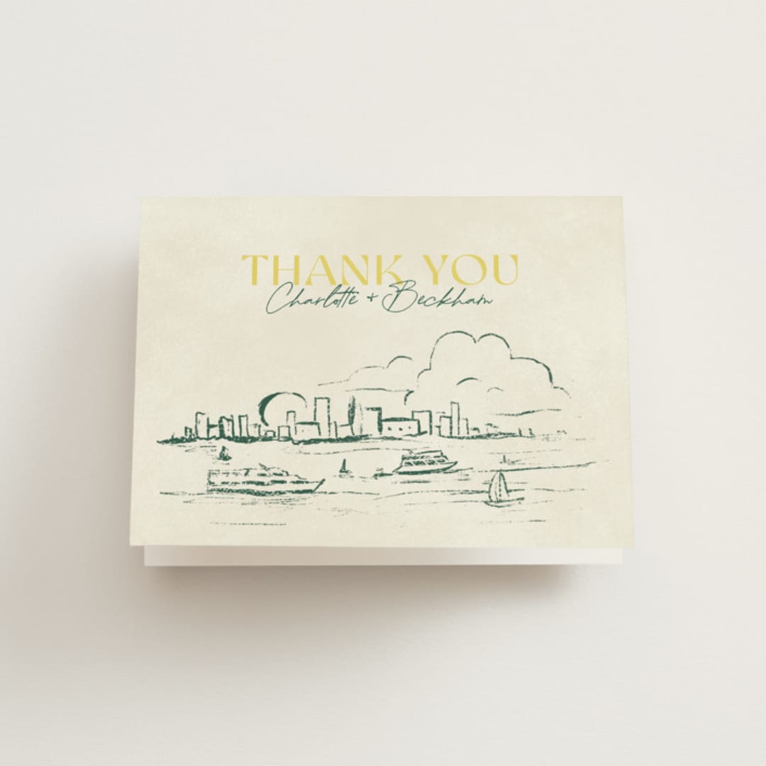 "Coastal Drift" - Engagement Party Thank You Cards in Caribbean Citrus by Pixel and Hank - Front