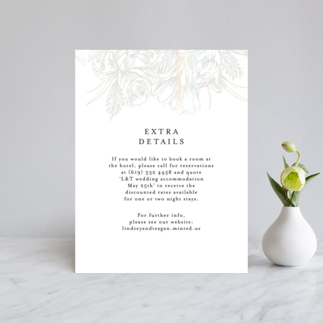 "Sketched Bouquet" - Gloss-Press® Direction Cards in Ivory by Phrosné Barwood - Front