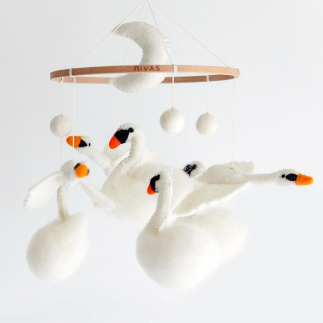 "Swan Mobile" - Hanging Mobile in white by Nivas Collection