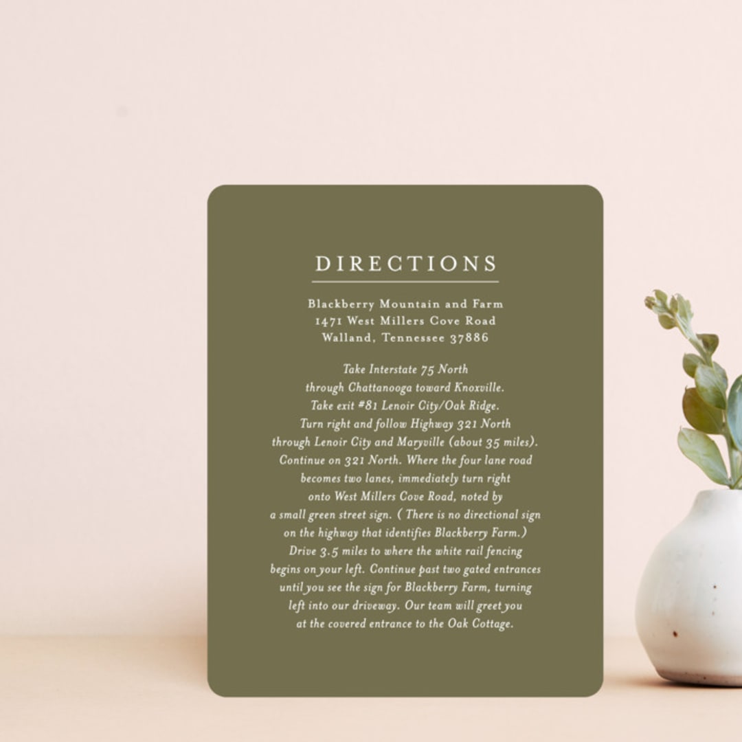 "Wedding Fields" - Direction Cards in Fern by Chris Griffith - Front