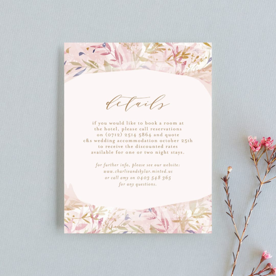 "Fantasy Floral Bride" - Direction Cards in Blush by Phrosné Barwood - Front