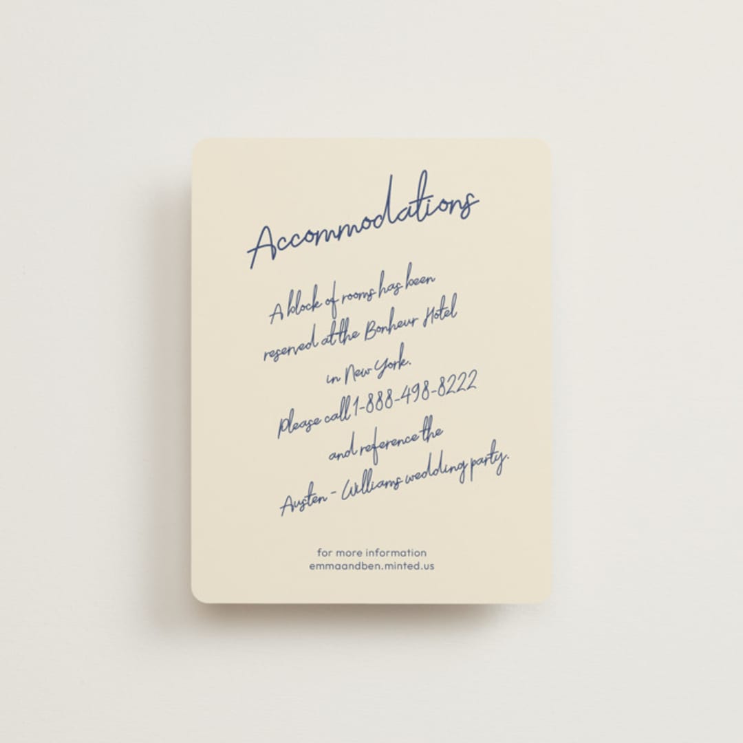 "Handwritten Letter" - Direction Cards in Blue Velvet by Helena Vitto - Front