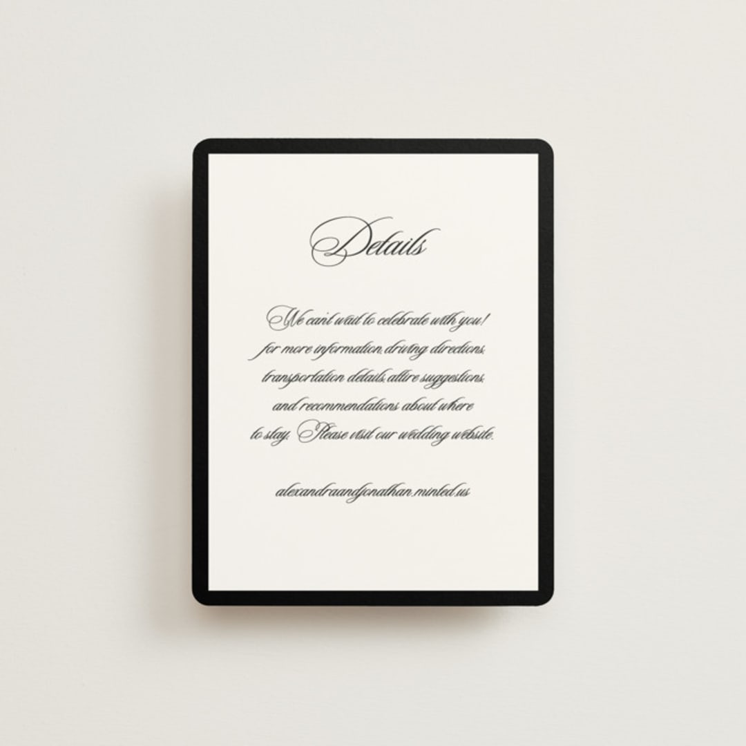 "Black Tie" - Direction Cards in Ink by That Girl Press - Front