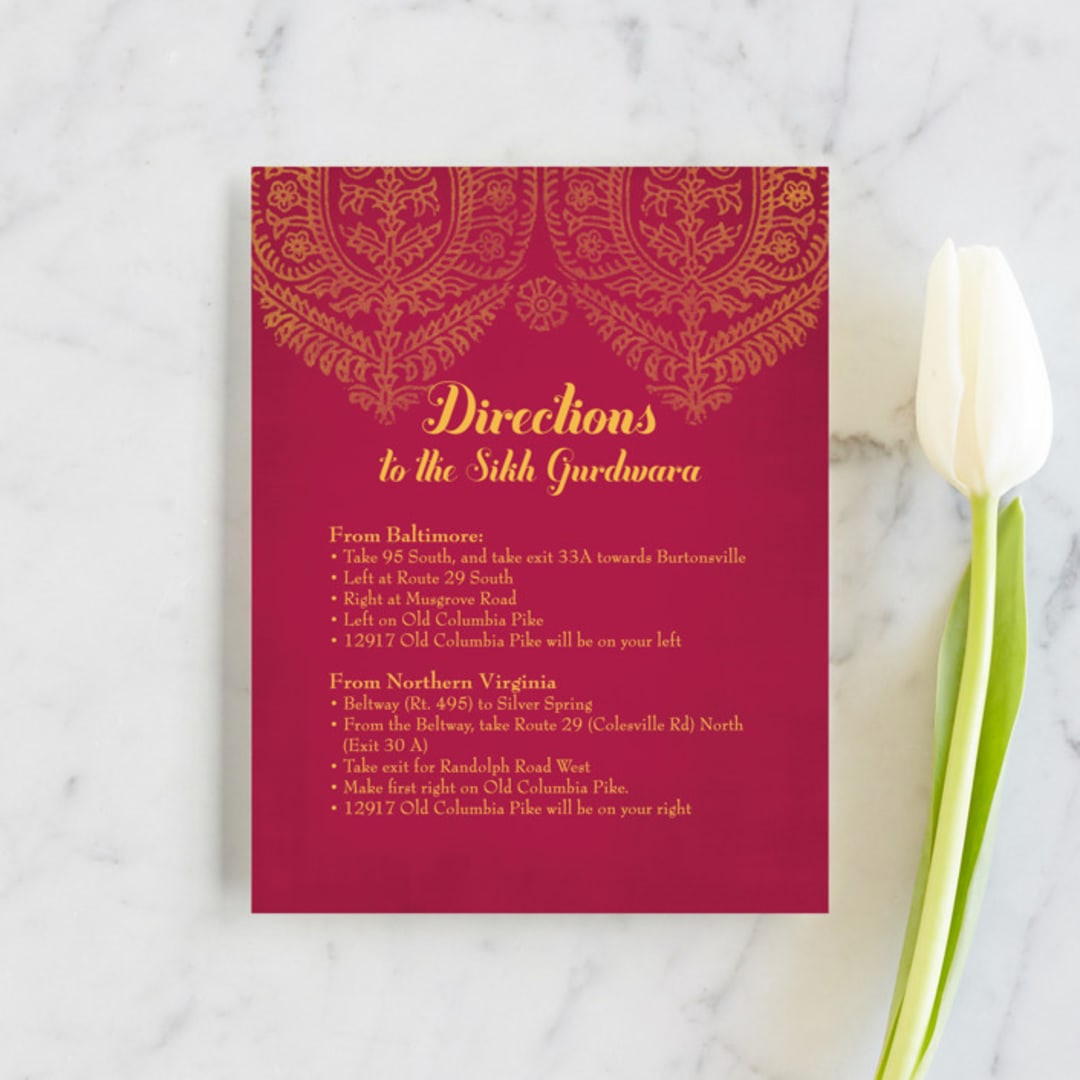 "Anand Karaj" - Direction Cards in Coral by Ann Gardner - Front
