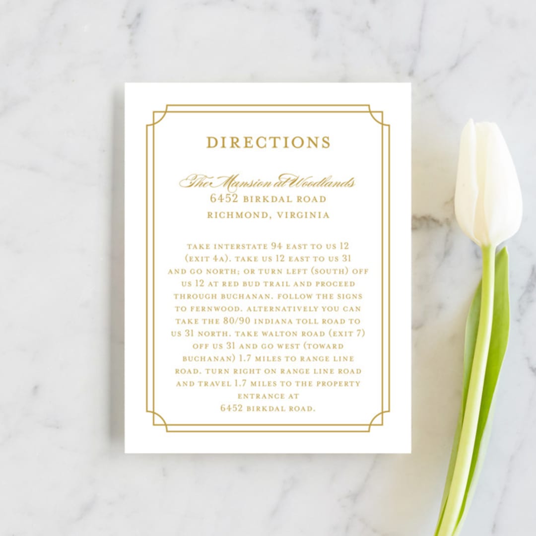 "Luxe Border" - Direction Cards in Gold by Sarah Brown - Front
