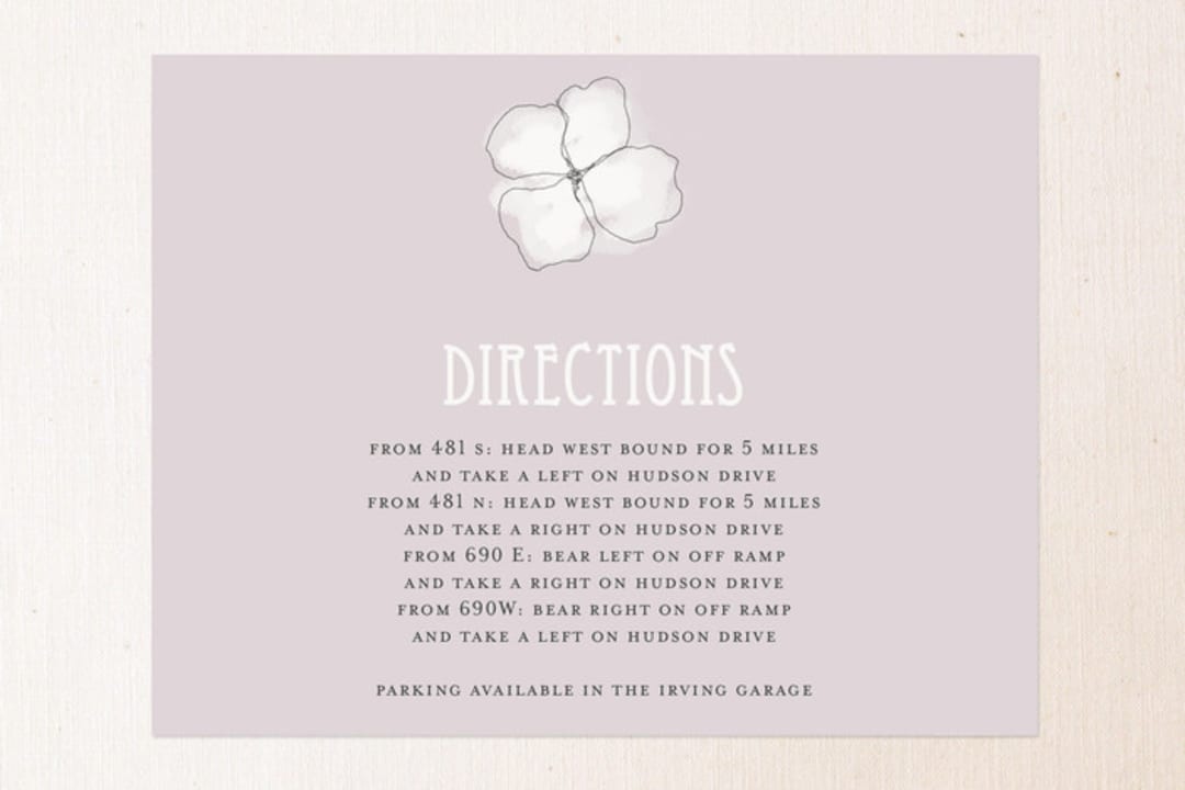 "Sweet Hydrangea" - Direction Cards in Lilac by R studio - Front