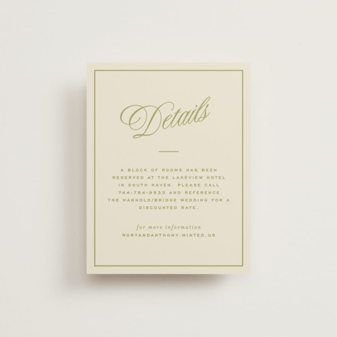 "rory" - Direction Cards in Olive by Ellen Schlegelmilch - Front