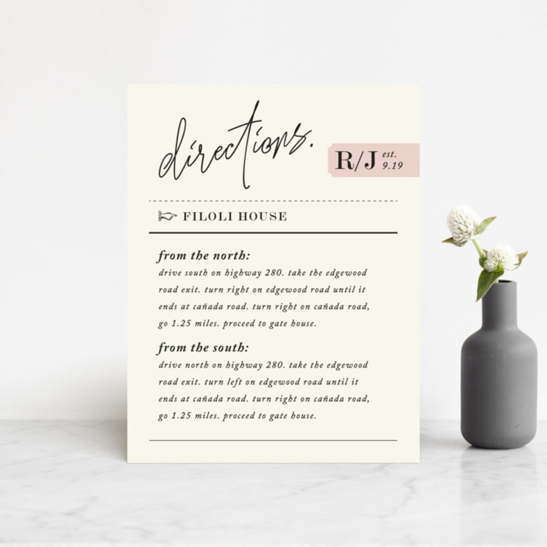 "A Storybook Wedding" - Direction Cards in Blush by Katy Shen - Front