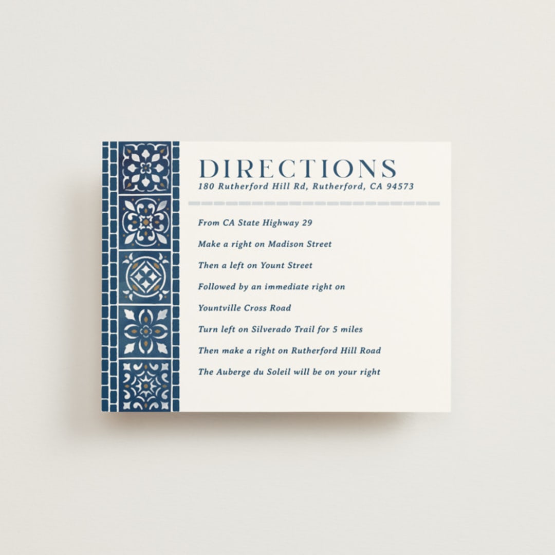 "Mediterranean Tiles" - Direction Cards in Ocean by GeekInk Design - Front