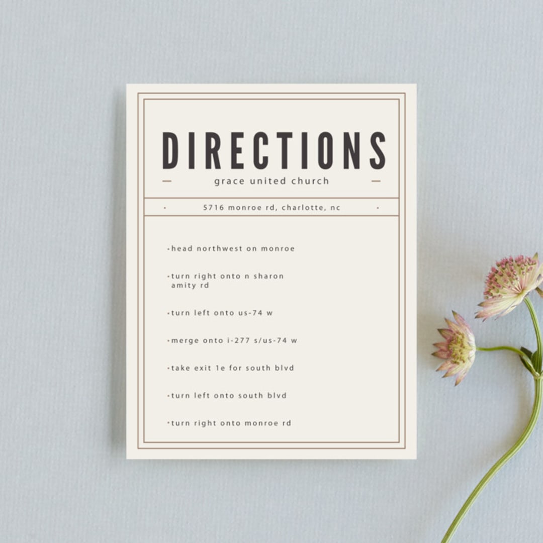 "Classic Type" - Direction Cards in Mocha by Melissa Egan of Pistols - Front