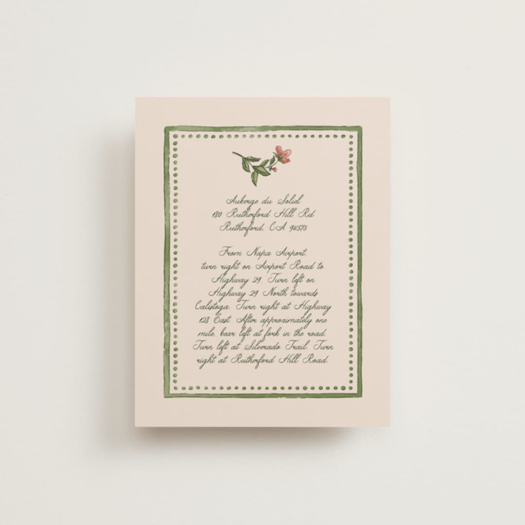 "Wedding Tapestry" - Direction Cards in Coral Fern by Chris Griffith - Front