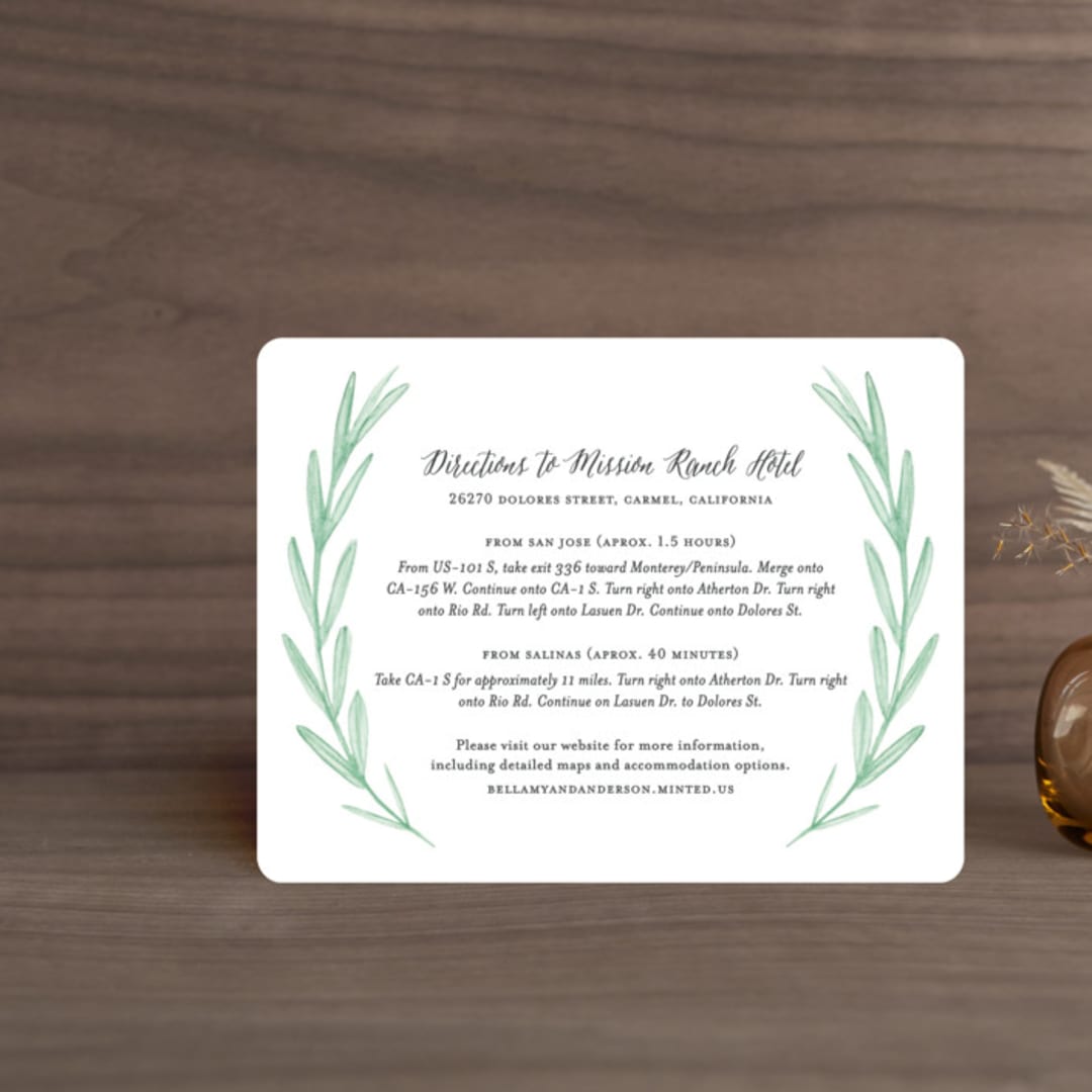 "Painted Leaves" - Direction Cards in Evergreen by Olivia Raufman - Front