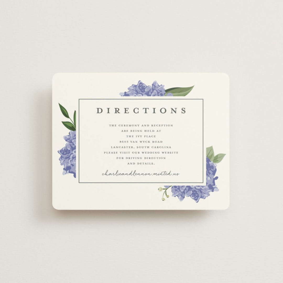 "Hydrangea Frame" - Direction Cards in Periwinkle by Susan Moyal - Front