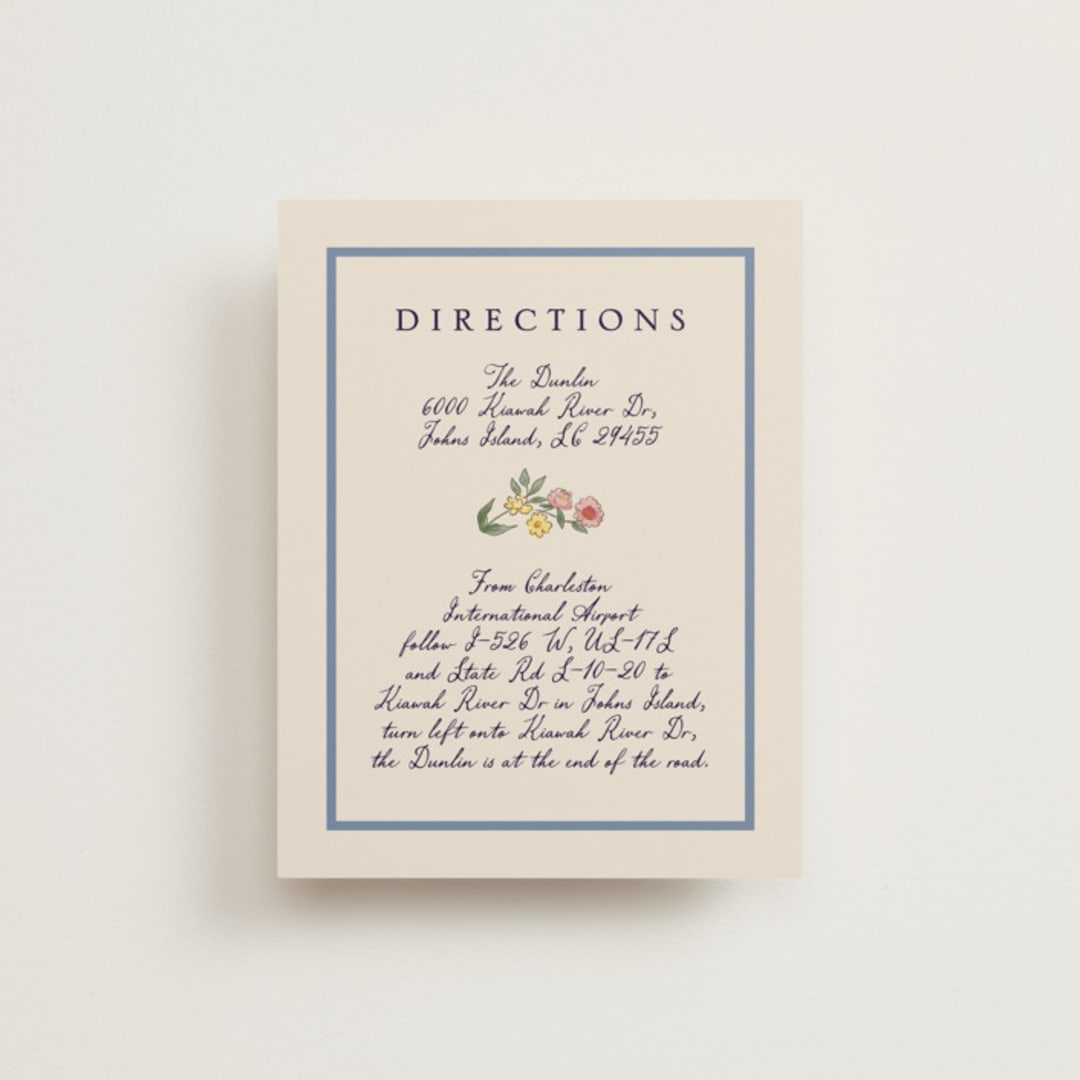 "A wedding in Low Country" - Direction Cards in Cornflower by Chris Griffith - Front