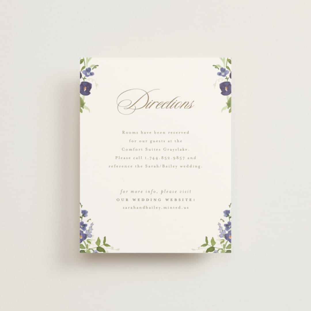 "Wildflower Trellis" - Direction Cards in Iris by Everett Paper Goods - Front