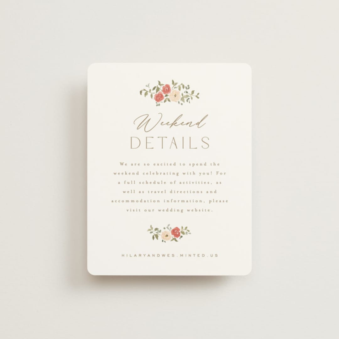 "Roses Crest" - Direction Cards in Pomegranate by Everett Paper Goods - Front