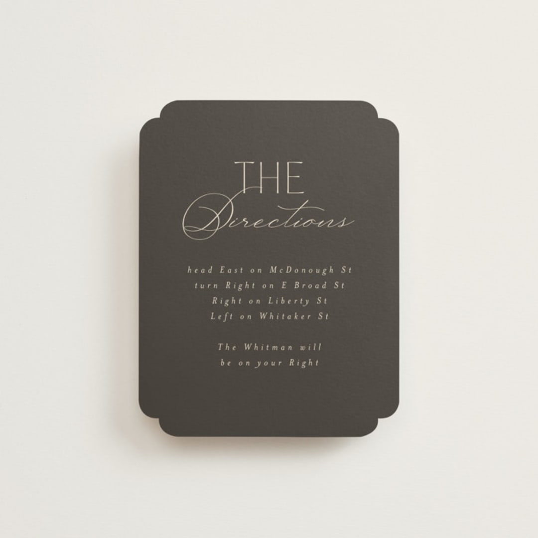 "Formal Elegance" - Direction Cards in Latte by Morgan Kendall - Front