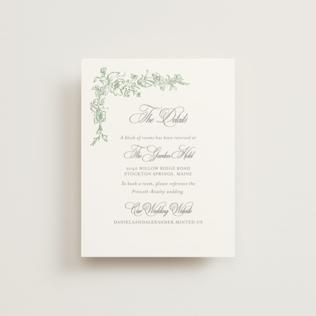 "Romantic Garden" - Direction Cards in Mint by Melinda Denison - Front