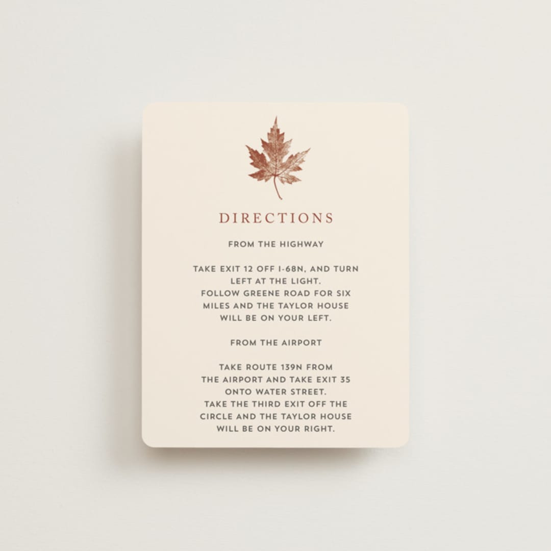 "Leaf Print" - Direction Cards in Rust by Katharine Watson - Front