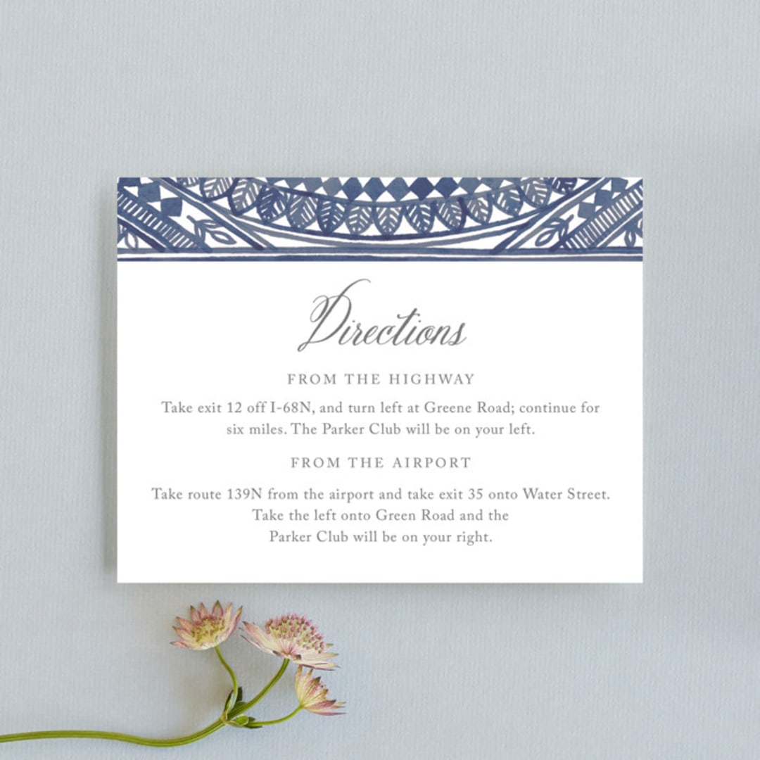 "Ornate Watercolor Frame" - Direction Cards in Lapis by Katharine Watson - Front