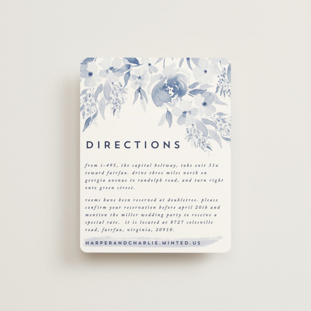 "Poetic Watercolor Flowers" - Direction Cards in Periwinkle by Qing Ji - Front