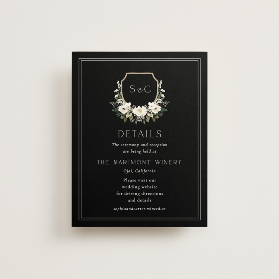 "Botanical Love" - Direction Cards in Black Tie by Susan Moyal - Front