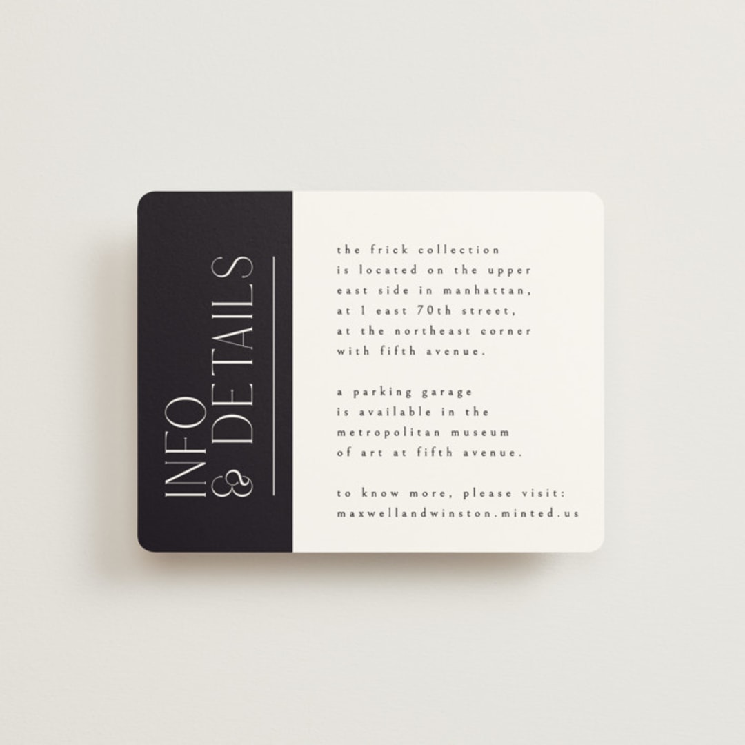 "Wedding Editorial" - Direction Cards in Tuxedo by Ana de Sousa - Front