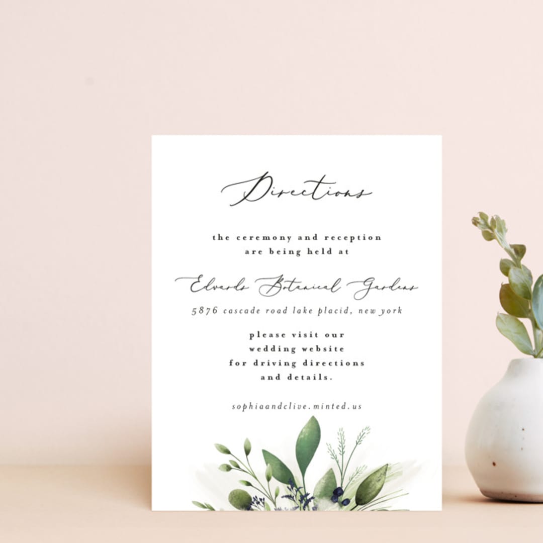 "Greenery Banner" - Direction Cards in Navy by Susan Moyal - Front